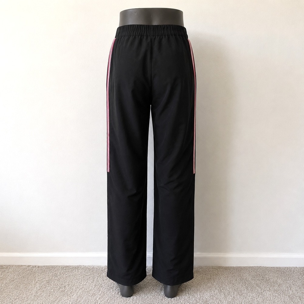 Nasty Gal Black Wide Leg Pants sz 6 Red Side Stripe Y2K Sporty Chic Athleisure - Picture 2 of 10